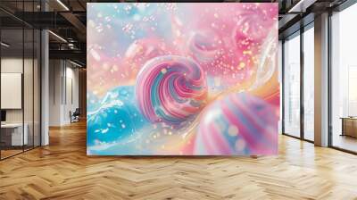 Candy land wallpaper with bright pastels swirling patterns and particles. Amazing wallpaper Wall mural