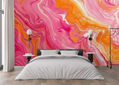 Coral wallpaper with marbled pink and orange tones creating a bold energetic abstract design Wall mural