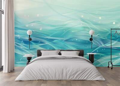 Curving waves and gentle blue splashes with light reflections over a soft tropical gradient background Wall mural