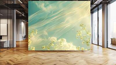 Delicate lines resembling breezes on a pastel yellow to sky blue spring backdrop Wall mural