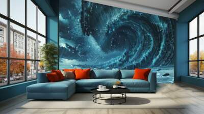 Digital landscape rages with data storms torrents of information background Wall mural