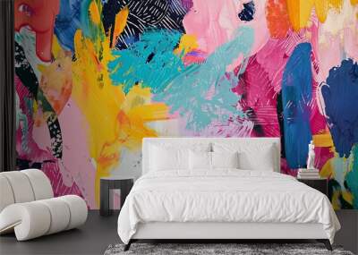 Dynamic brushstrokes and intricate patterns with vibrant colors on a Fauvist wallpaper creating motion Wall mural