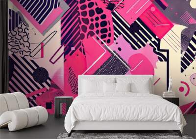 Dynamic pink wallpaper with abstract comic shapes motion lines and halftone gradients Wall mural