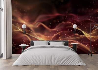 Elegant maroon and gold background with glowing particles and fluid lines creating serenity and mysticism. background Wall mural