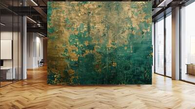 Elegant teal and gold backdrop with a luxurious handmade paper texture Wall mural