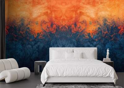 Elegant transition: bright orange to deep navy lace patterns faint sparkling lines backdrop Wall mural