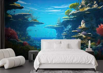 Exquisite rendering of a coral reef beneath azure waters Wall mural