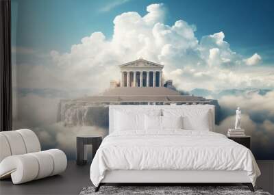 Floating island Greek temple ethereal clouds embrace ancient columns Wall mural