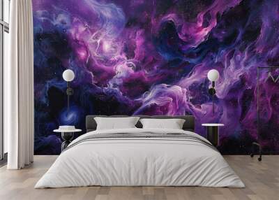 Galaxies and nebulae in magenta and indigo beckon into space Wall mural