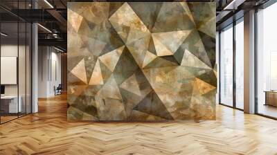 Geometric Cubist backdrop with earthy browns and greens featuring soft light effects Wall mural