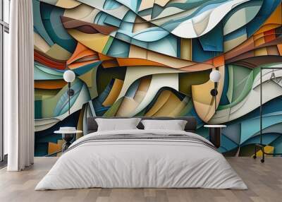 Geometric Cubist interpretation of a river with fragmented perspectives and forms Wall mural