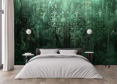 Gothic backdrop with silver textures glowing green light and embossed designs Wall mural