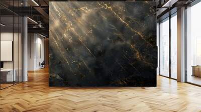 Gothic background with dark marble textures and glowing gold inlays softly lit Wall mural