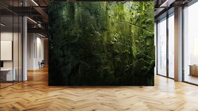 Gothic background with moss-covered stone glowing green light and faded runes Wall mural