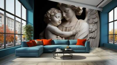 Guardian angel statue serenely cradles child aura of protection Wall mural