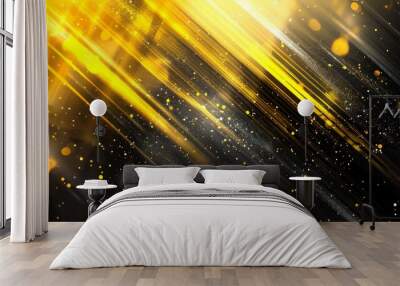 High-contrast background with black and yellow streaks glowing light and silver flecks background Wall mural