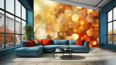 Honeycomb pattern with warm autumn hues set against a blurred glowing backdrop Wall mural