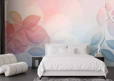 Light peach and blue geometric shapes with clean lines and leaf textures create a fresh spring wallpaper Wall mural