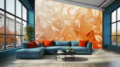 Minimalist autumn wallpaper with chestnut to amber gradient and swirling leaf patterns Wall mural