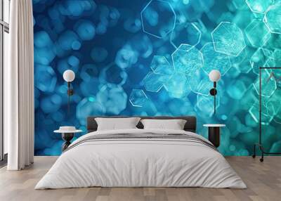 Minimalist wallpaper with hexagons in blue and green and soft textures Wall mural