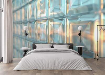 Modern glass brick wall backdrop with grid pattern and diffused light effect Wall mural