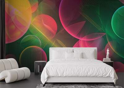 Neon green pink and orange shapes overlap dynamically in a summer wallpaper backdrop Wall mural