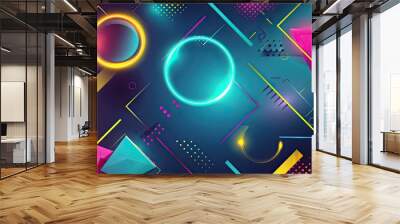 Neon light effects and bold shapes creating a bright 80s backdrop with gradient tones Wall mural