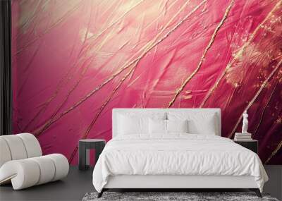 Non-real textured design with pink-to-magenta gradient and thin gold intersecting stripes Wall mural