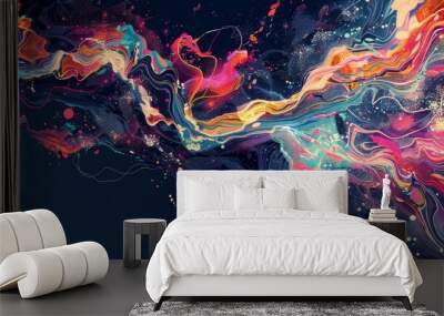 Organic forms intersect with pixelated bursts blending tradition and modernity background Wall mural