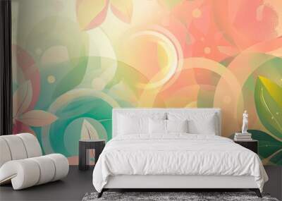 Overlapping pink green and yellow floral patterns create a lively spring wallpaper Wall mural