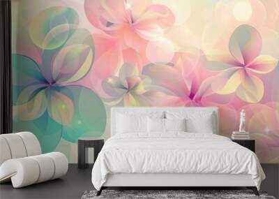 Pastel pink green and yellow floral-inspired patterns with glowing light effects create a lively spring wallpaper Wall mural