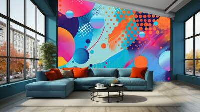 Playful background with colorful bubble patterns dynamic action lines and polka dot textures Wall mural