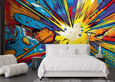 Pop art background with bold comic book explosions bright colors and patterns Wall mural