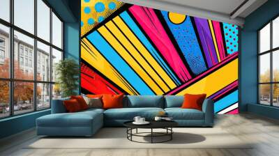 Pop art-style background with bold geometric shapes and bright comic book colors Wall mural