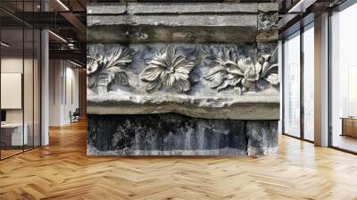 Roman bridge parapet carvings smooth and worn cracks visible bright sunlight reveals craftsmanship Wall mural