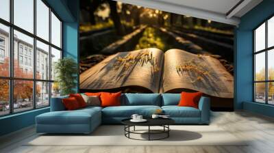 Roman road within the pages of an ancient mystical book with living symbols Wall mural