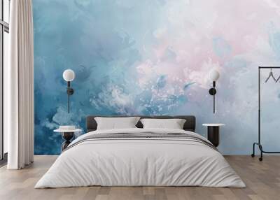 Serene abstract backdrop in pastel blue and blush pink with textured brush strokes Wall mural