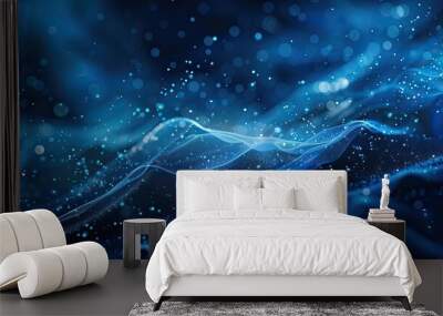 Serene background with deep blue gradients soft bokeh lights wave-like textures and glowing stars Wall mural