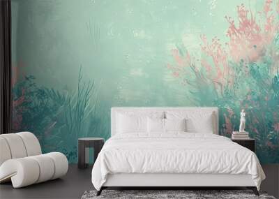 Serene wallpaper with turquoise and coral ghostly underwater reefs and ambient light Wall mural