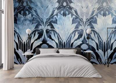 Silver and black floral designs layered with soft lighting and sapphire gradients for an elegant Art Deco look Wall mural