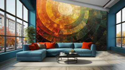 Sophisticated scene with overlapping mandala shapes in rainbow colors and earth tones Wall mural