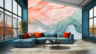 Spring abstract design with coral blue green gradients and fluid textures background Wall mural