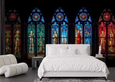 Stained glass windows in Roman temple cast colorful patterns of light Wall mural