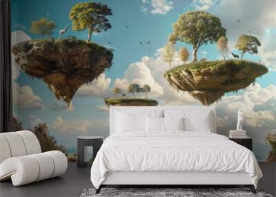 Surreal floating islands and creatures hinting at mythical Passover elements wallpaper Wall mural