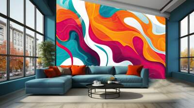 Swirling shapes and jagged lines in bold orange turquoise and fuchsia for a bright design Wall mural