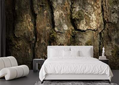 Textured forest wallpaper with detailed bark patterns and soft light effects Wall mural