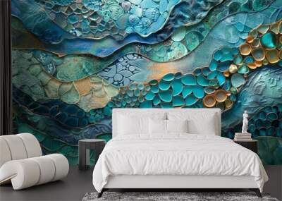 Turquoise and teal with highlights and patterns like a vibrant coral reef Wall mural