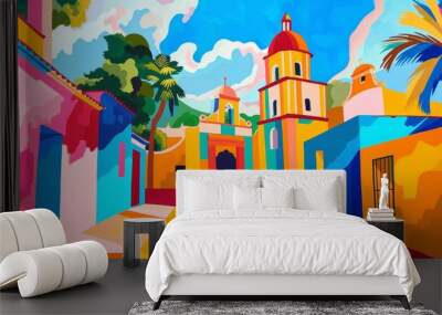 Vibrant and abstract representation of iconic Latin American architecture background Wall mural