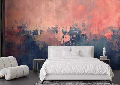 Vibrant coral and navy brushstrokes with textures and light reflections create a dynamic Post-Impressionist backdrop Wall mural