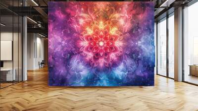 Vibrant mandala patterns with starry highlights and hidden Easter Bunny motifs Wall mural